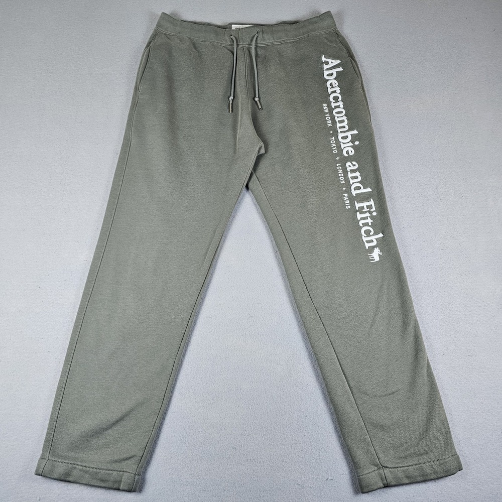 Abercrombie Fitch Fleece Sweatpants Mens Medium Sage Green Embroidered Spellout